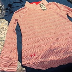 Under Armour Women's Red and White Striped high neck top